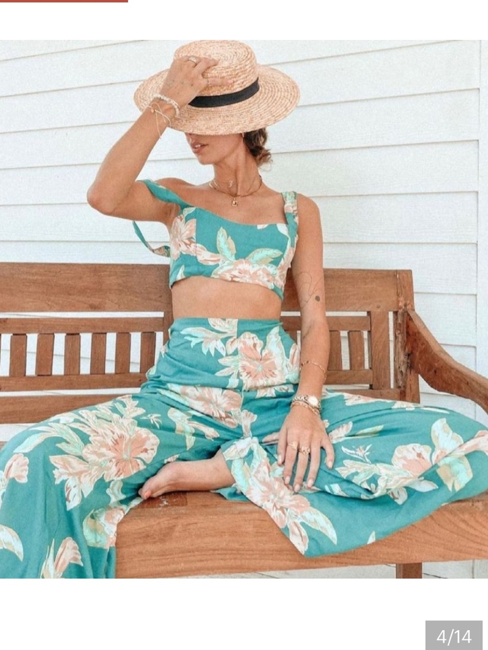 Le Salty Label Maya Teal Floral Wide-Leg Pants - Picture 6 of 7